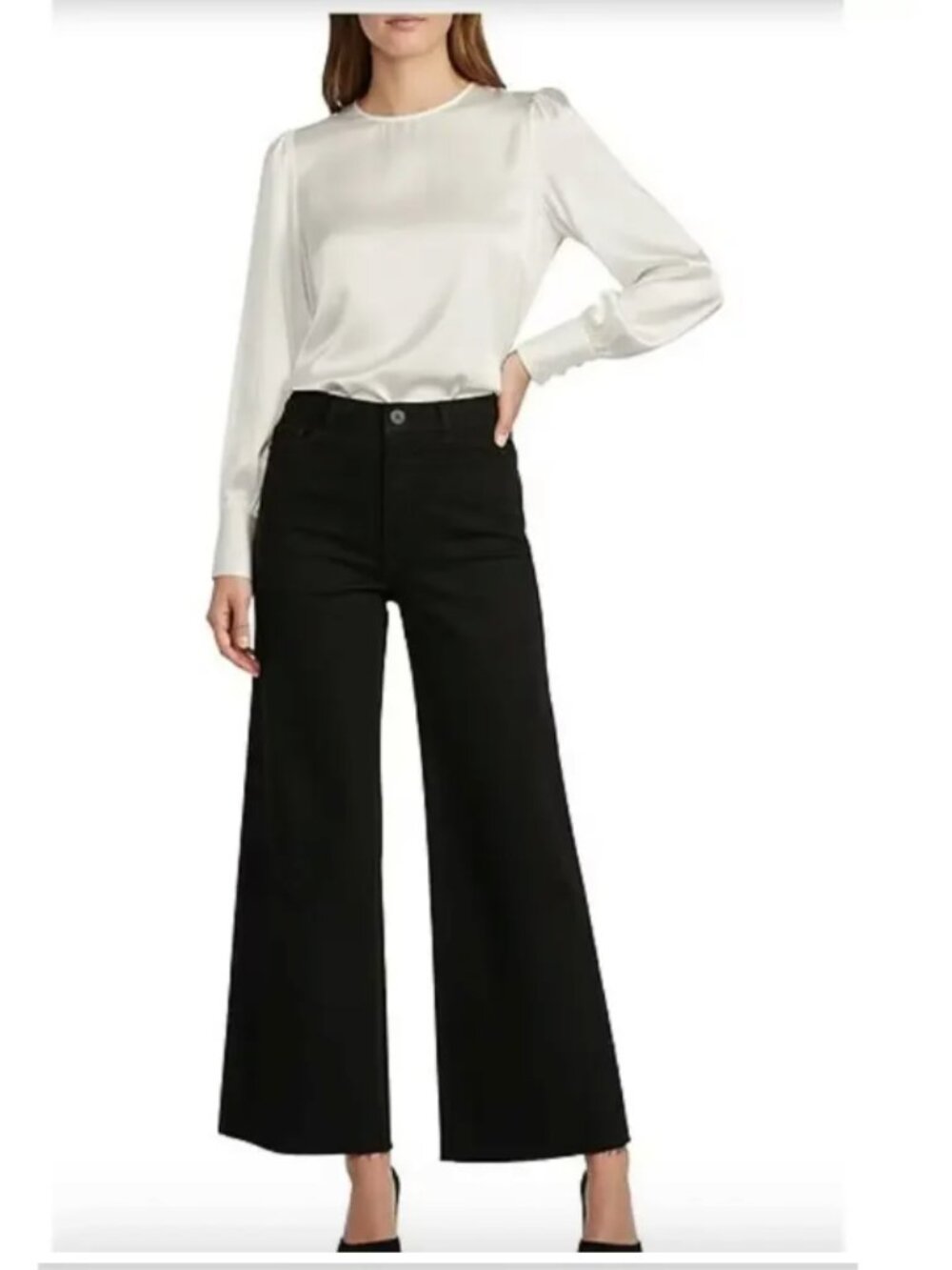 Antonio Melani Black Alexandra Wide Leg Twill Pants Raw Hem 0 2 4